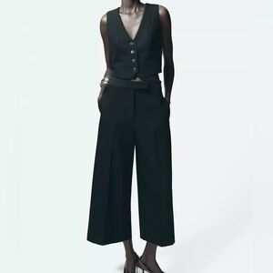 Zara Black High Waisted Culotte Wide Leg Trousers Large